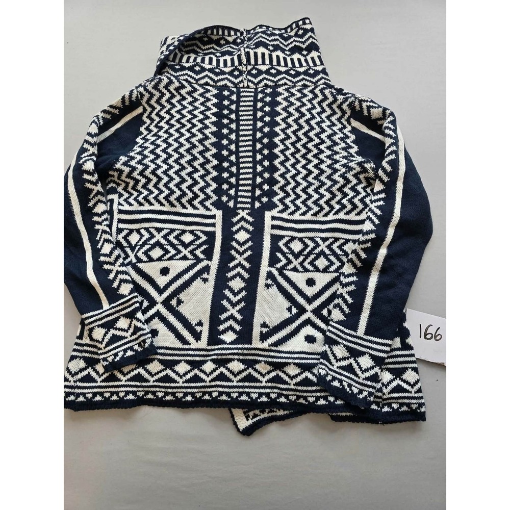 WOVEN HEART Womens Navy Blue White Geometric Knit Open Front Cardigan Sweater S